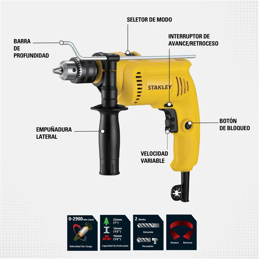 TALADRO PERCUTOR 1-2" - 600W (SDH600-B3) STANLEY - Vista 3
