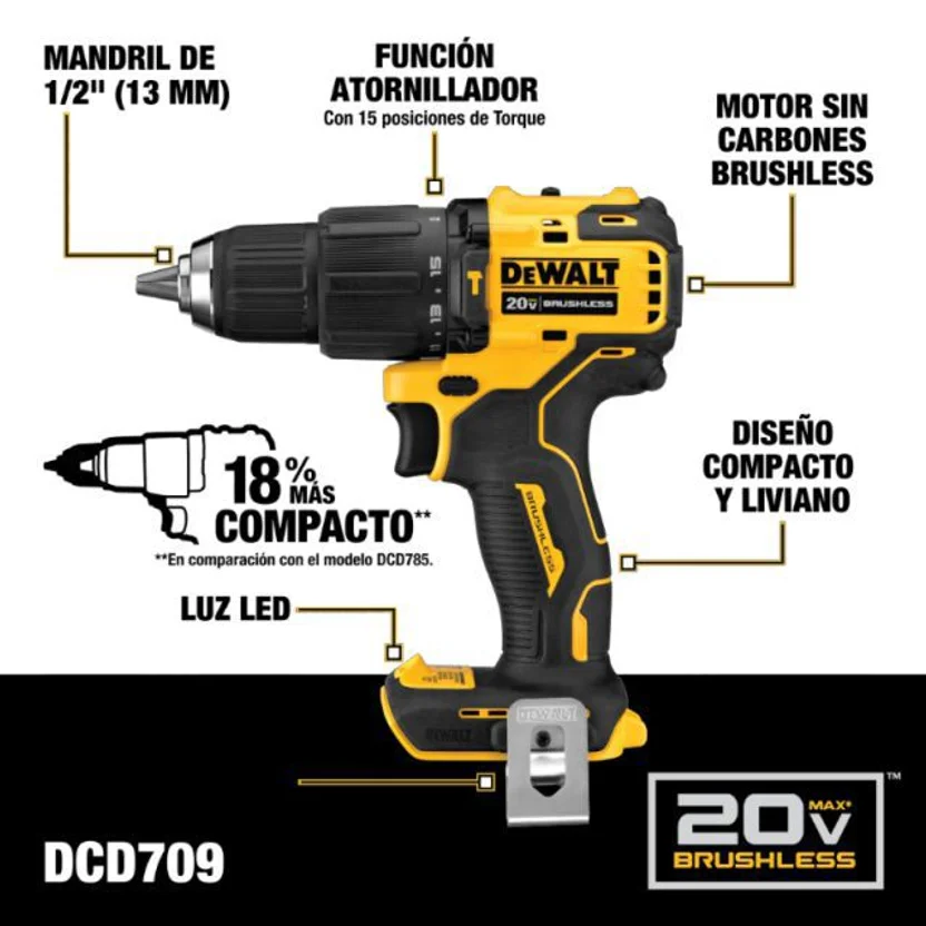COMBO TALADRO PERCUTOR 1-2" + ATORNILLADOR DE IMPACTO 1-4" 20V (DCK276D2-B3) DEWALT - Vista 2