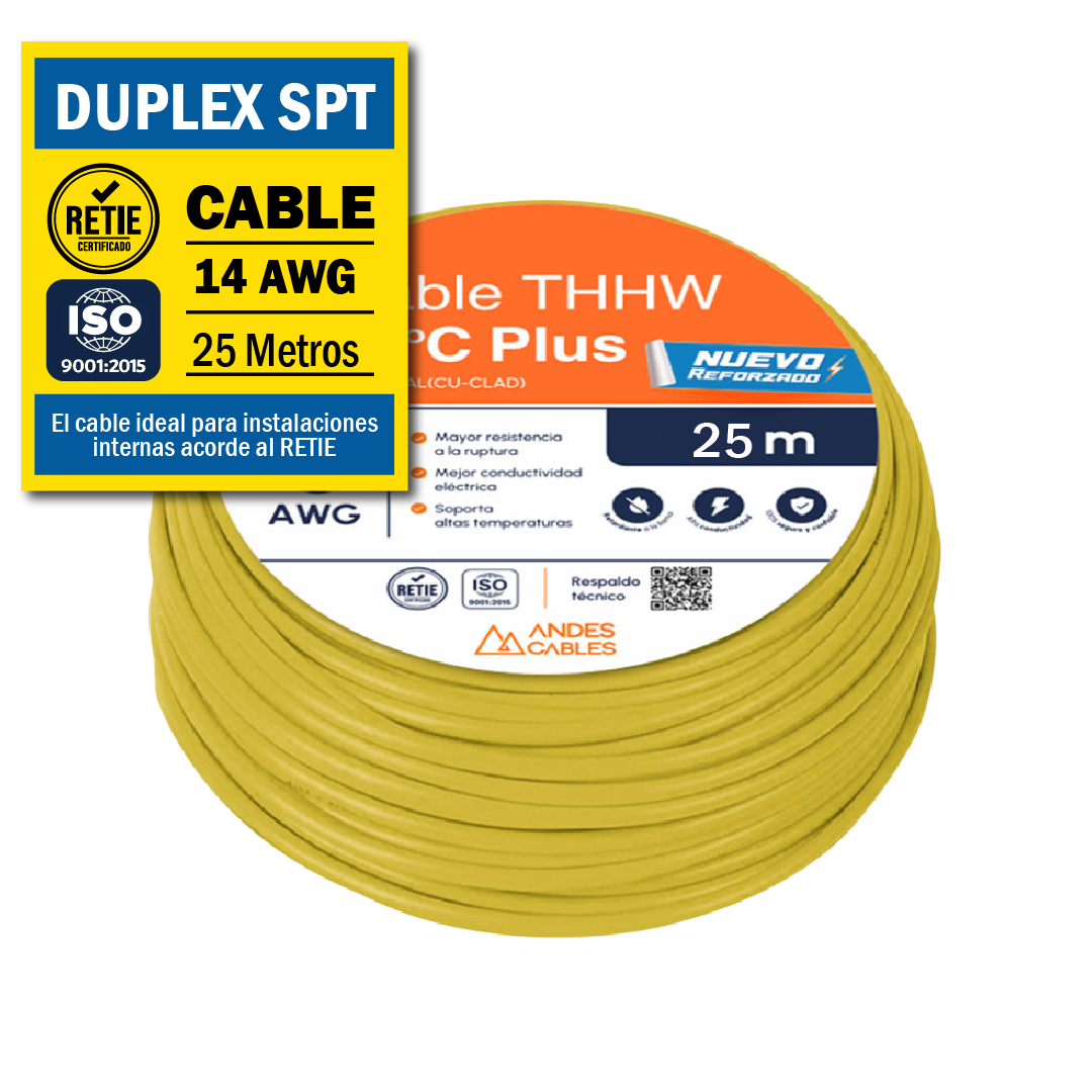 CABLE FLEX THW 14 AWG AMARILLO x25Mts (80797) ANDES