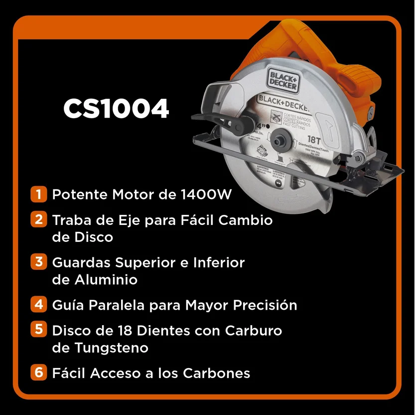 SIERRA CIRCULAR 7-1-4" 1400W (CS1004-B3) BLACK&DECKER - Vista 5