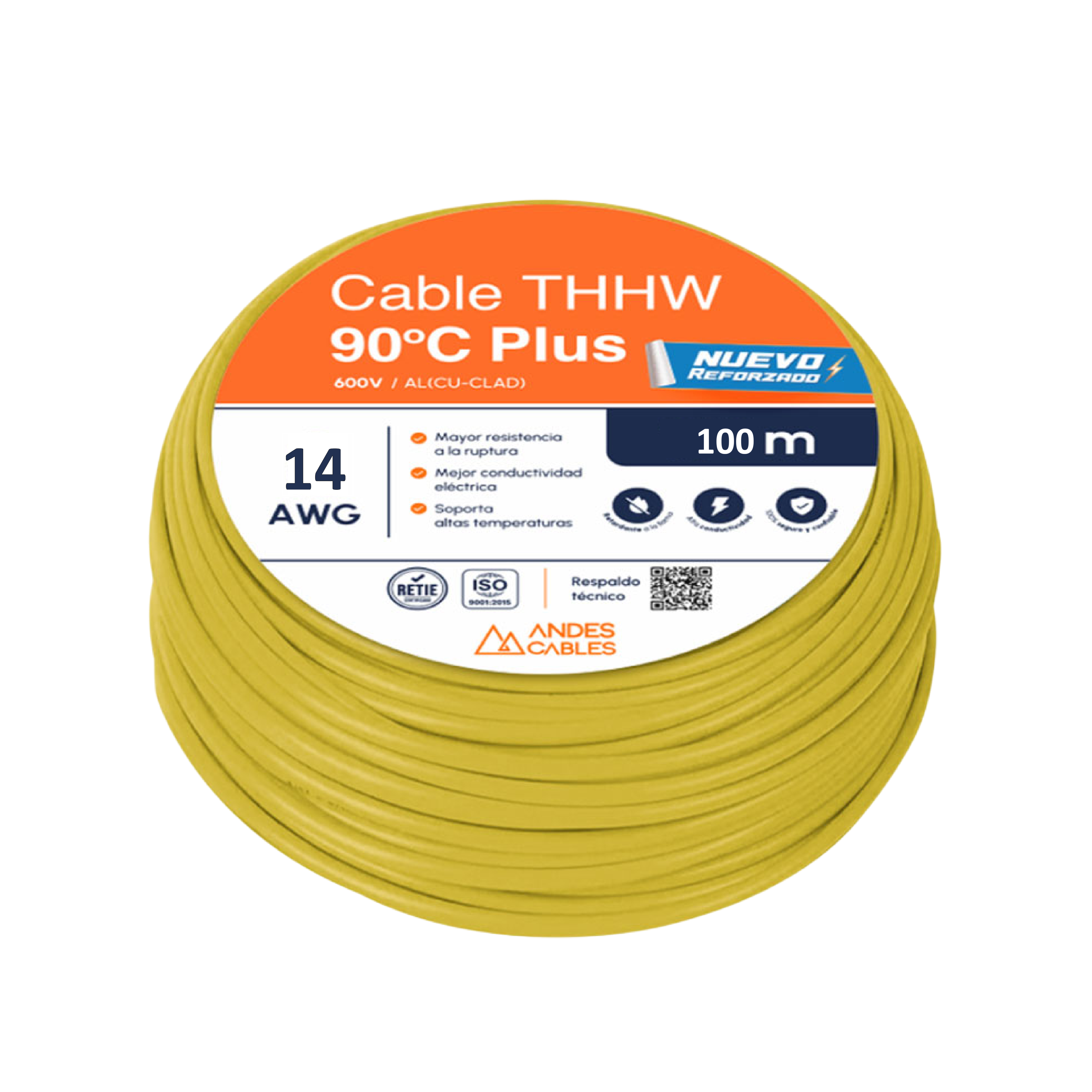 CABLE FLEX THW 14 AWG AMARILLO x100Mts (80795) ANDES
