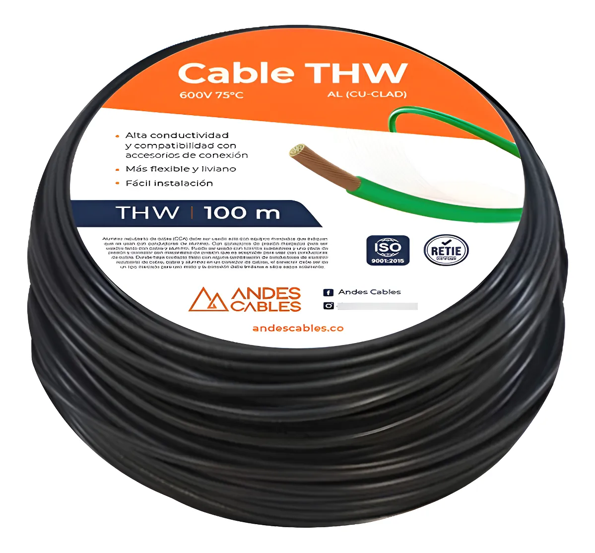 CABLE FLEX THW 8 AWG NEGRO x100Mts (110154) ANDES - Vista 4