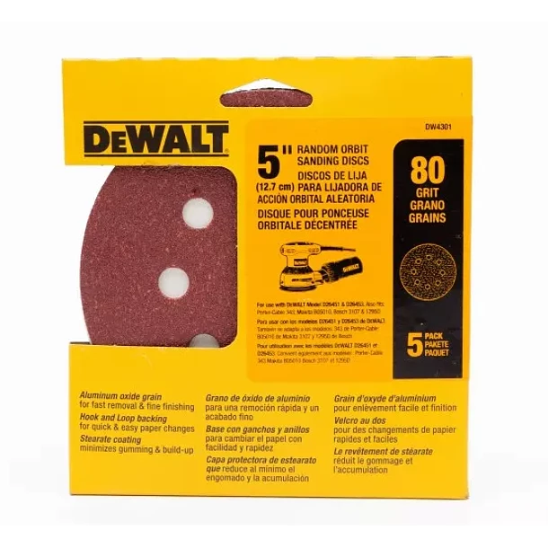 DISCO DE LIJA 5" x5UNI  Z80 GRANO (DW4301) DEWALT