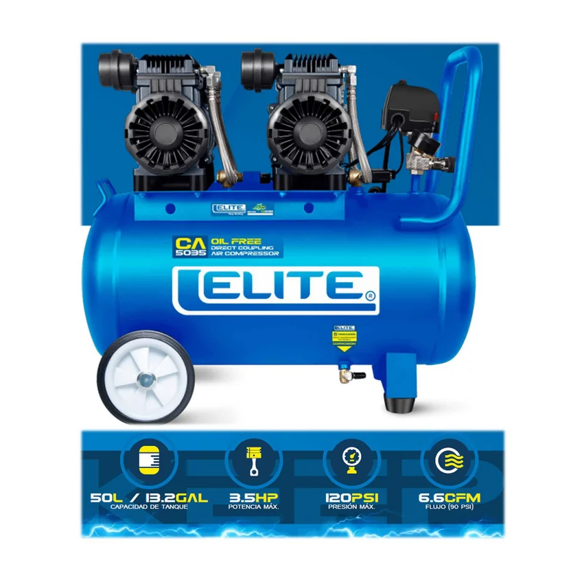 COMPRESOR DE AIRE LIBRE DE ACEITE 3,5HP 50 LITROS (CA5035) ELITE - Vista 2