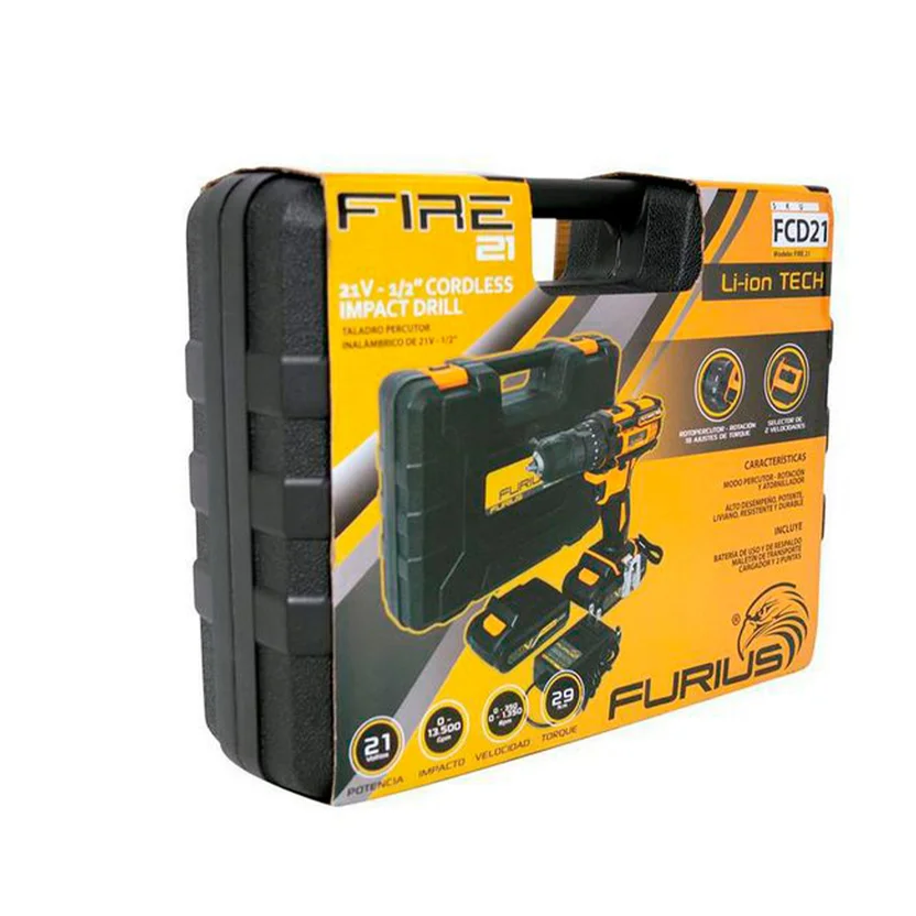TALADRO PERCUTOR ATORNILLADOR INALÁMBRICO 21V 1-2" (FCD2140K) FURIUS - Vista 5